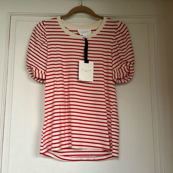 Pomander Place Tops - NEW With Tag Red Stripe Cotton Blend Puff Sleeve Top By Pomander Place